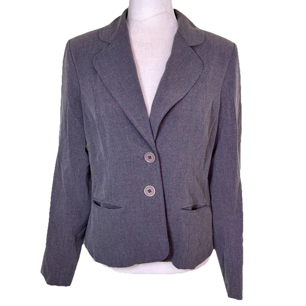 Women’s Gray Tailored Blazer Jacket 2 Button Career Office Workwear Corporate 8